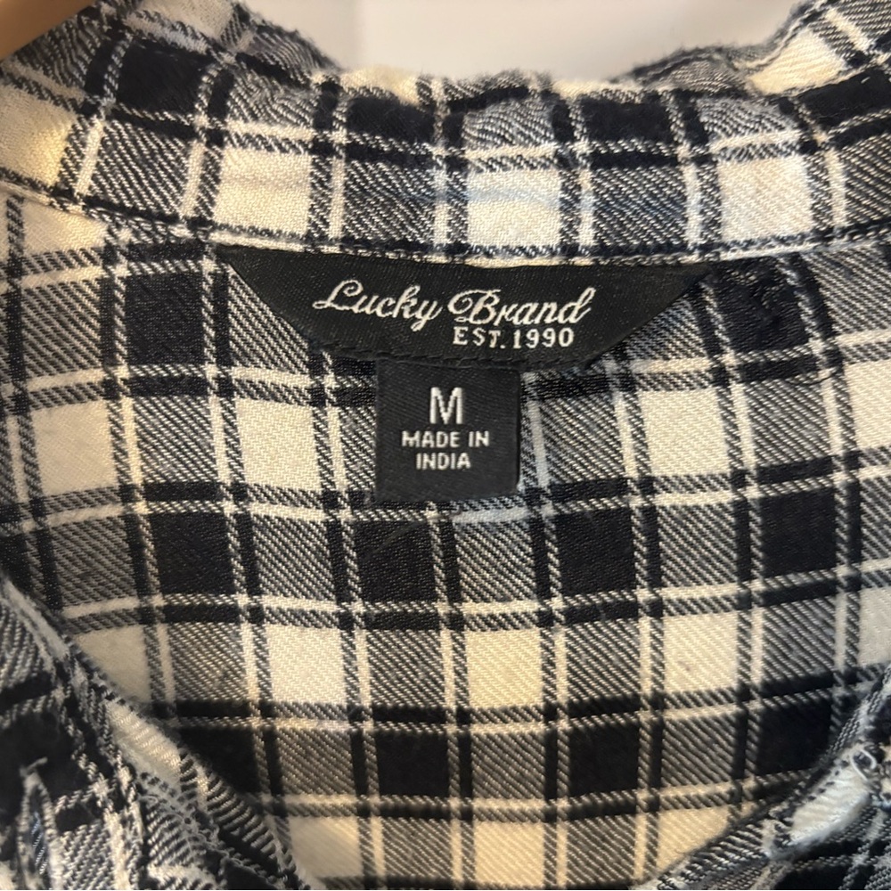 Lucky Brand Black and White Checkered Flannel Button-Down Shirt - Picture 2 of 9